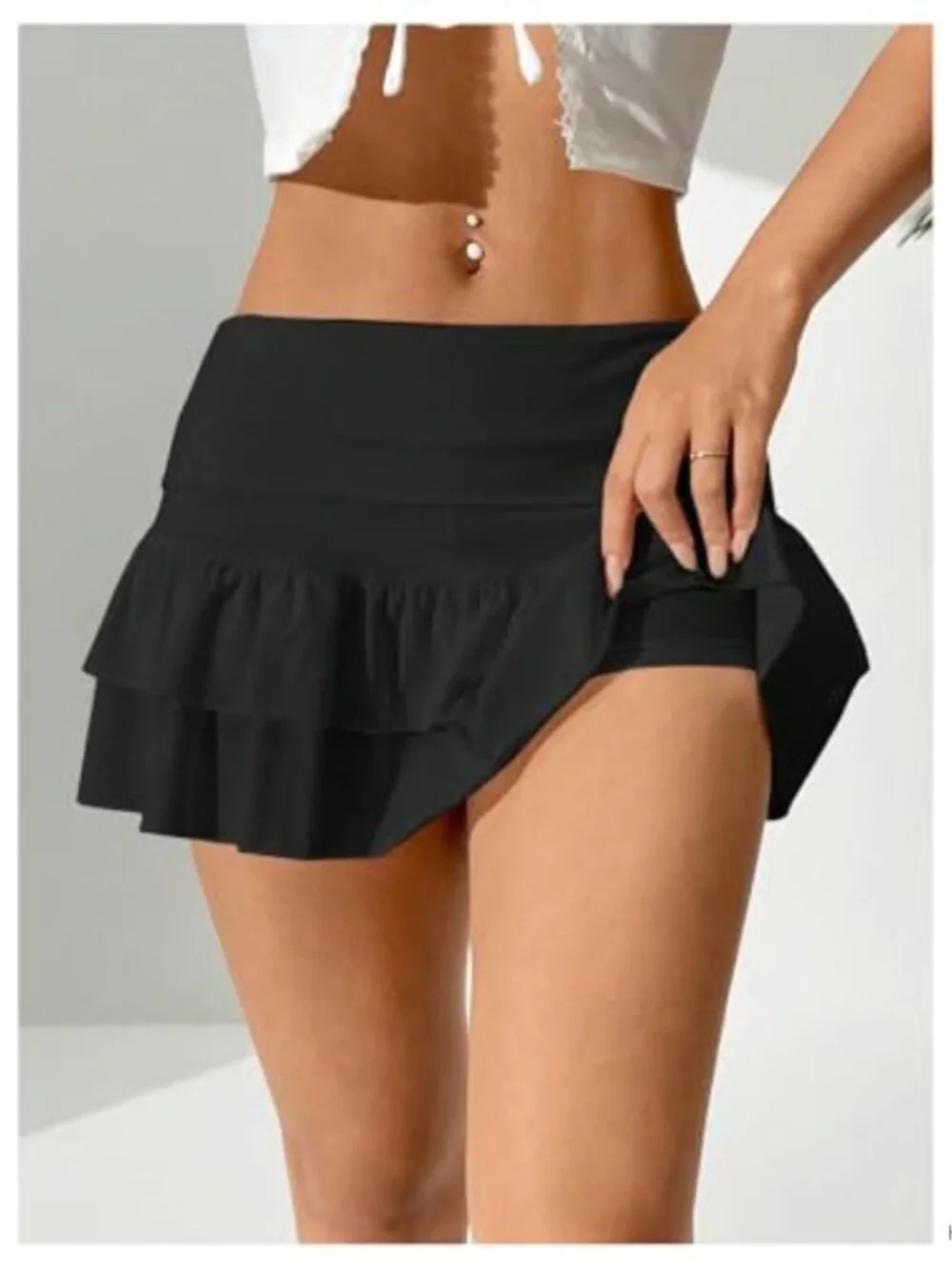 Ruffle Mini Skirt Flowy Layered with Built-in Shorts Y2K